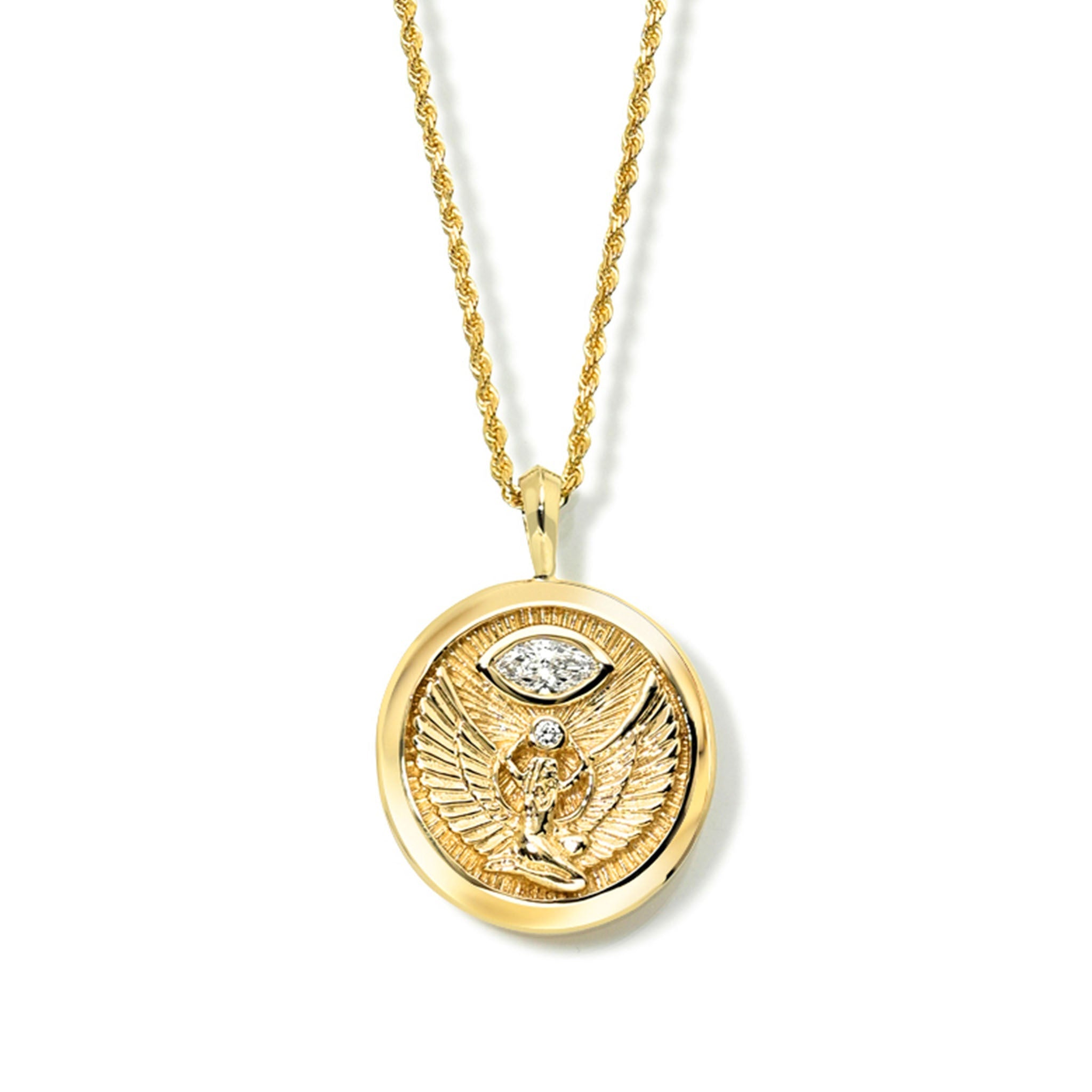 Solid Isis Coin Pendant Yellow Gold 16" by Logan Hollowell Jewelry