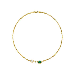 Petite Lovers Duet Diamond and Emerald Chain Necklace Yellow Gold by Logan Hollowell Jewelry