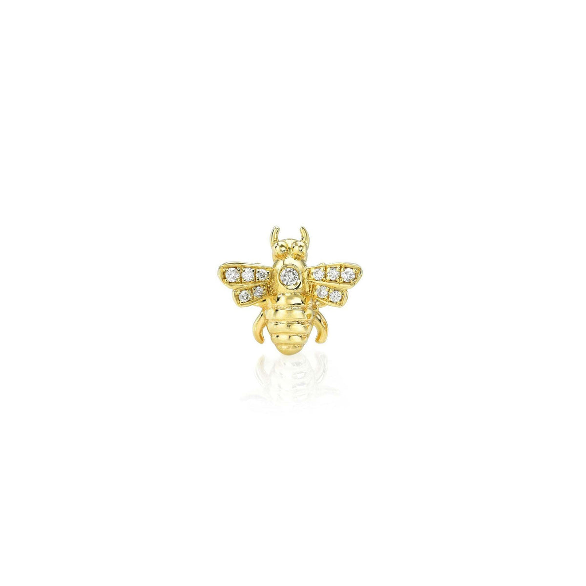 Petite Bee Diamond Studs Yellow Gold Single by Logan Hollowell Jewelry