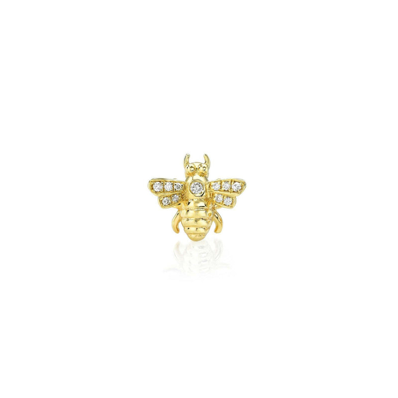 Petite Bee Diamond Studs Yellow Gold Single by Logan Hollowell Jewelry