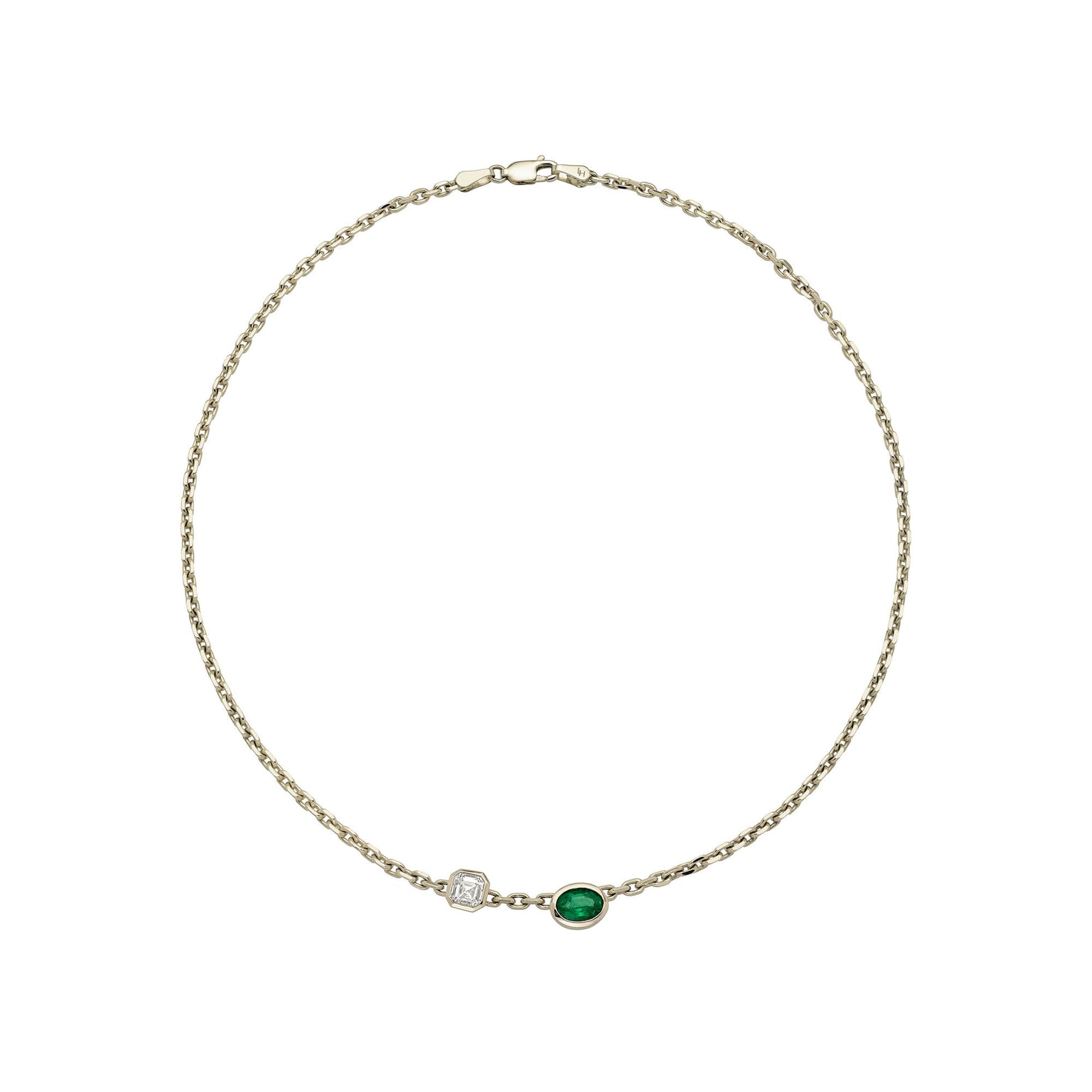 Petite Lovers Duet Diamond and Emerald Chain Necklace by Logan Hollowell Jewelry