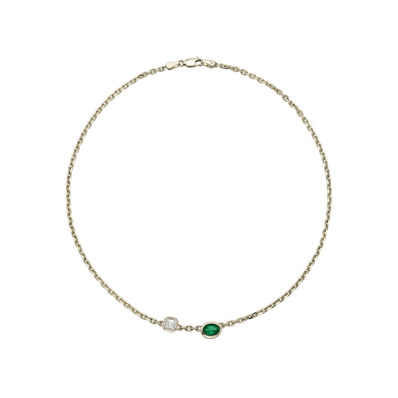 Petite Lovers Duet Diamond and Emerald Chain Necklace by Logan Hollowell Jewelry