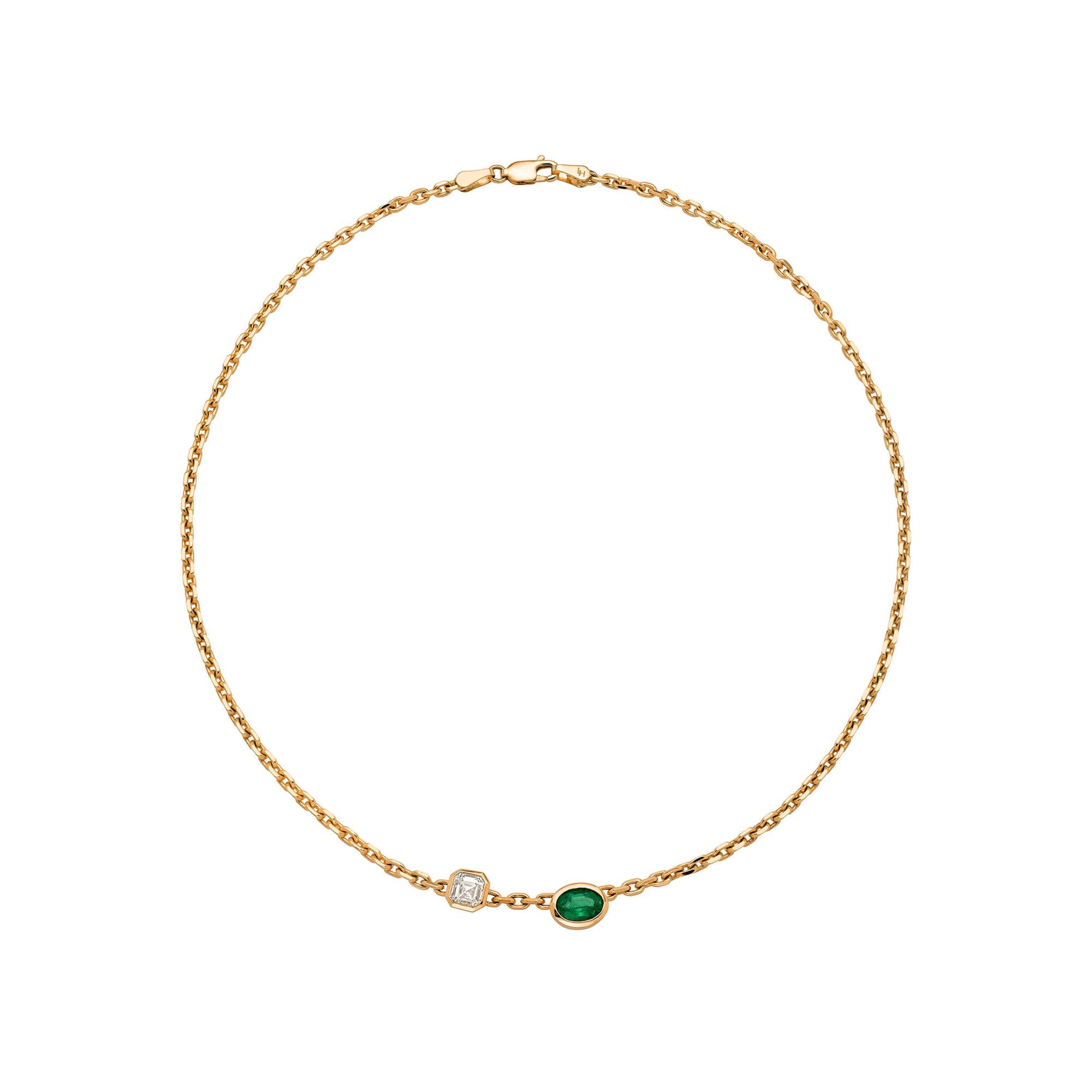 Petite Lovers Duet Diamond and Emerald Chain Necklace by Logan Hollowell Jewelry