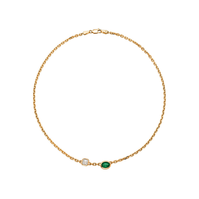 Petite Lovers Duet Diamond and Emerald Chain Necklace by Logan Hollowell Jewelry