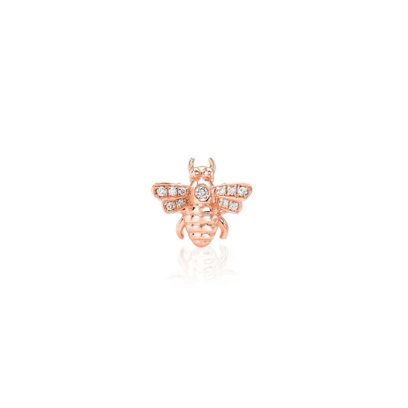 Petite Bee Diamond Studs Rose Gold Single by Logan Hollowell Jewelry