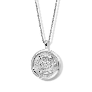 Solid 11:11 Angel Eye Coin Pendant White Gold 16" by Logan Hollowell Jewelry