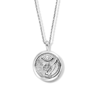 Solid Isis Coin Pendant White Gold 16" by Logan Hollowell Jewelry