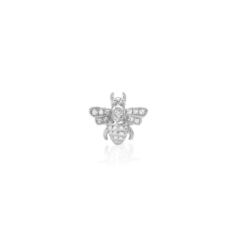 Petite Bee Diamond Studs White Gold Single by Logan Hollowell Jewelry