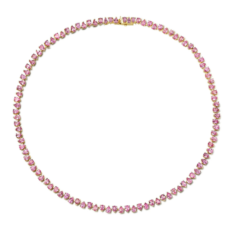 Petite Reverse Water Drop Pink Sapphire Tennis Necklace Yellow Gold 14" by Logan Hollowell Jewelry