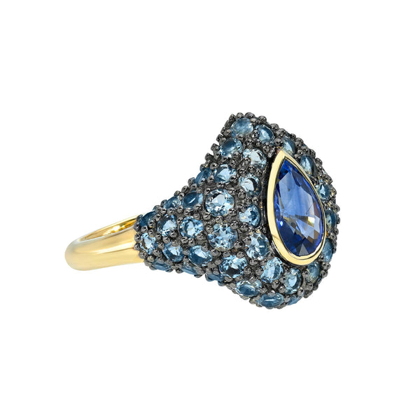 Blue Sapphire and Aqua Pop Rocks Ring by Logan Hollowell Jewelry