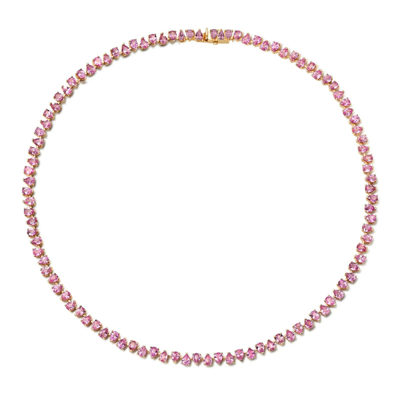 Petite Reverse Water Drop Pink Sapphire Tennis Necklace Rose Gold 14" by Logan Hollowell Jewelry