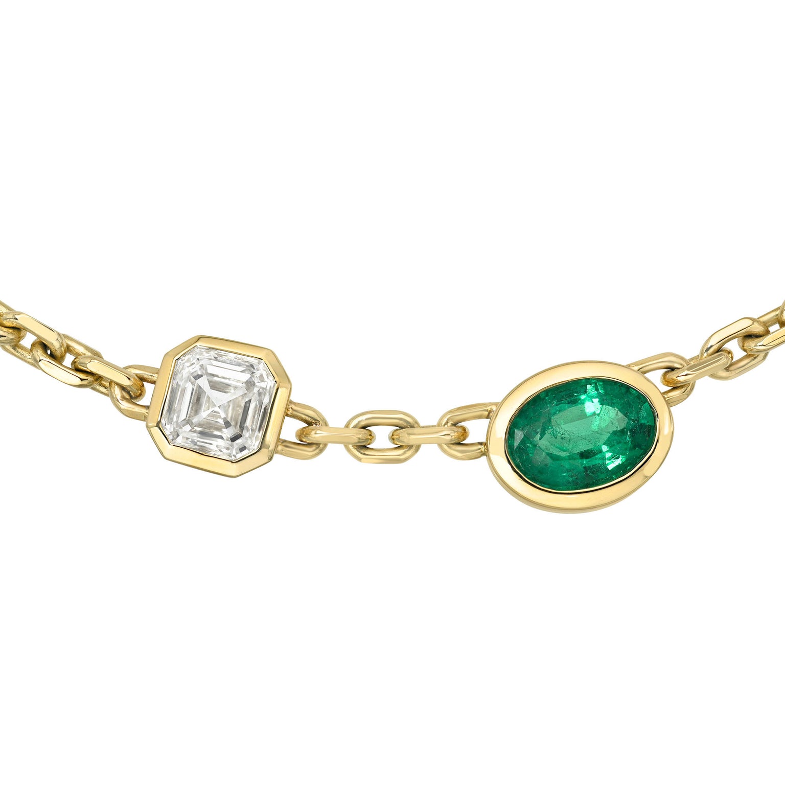 Petite Lovers Duet Diamond and Emerald Chain Necklace by Logan Hollowell Jewelry