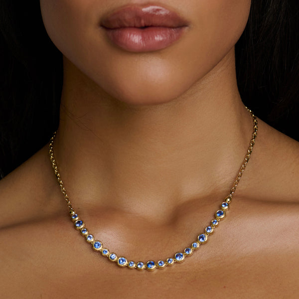 Blue Sapphire Bubble Link Necklace by Logan Hollowell Jewelry