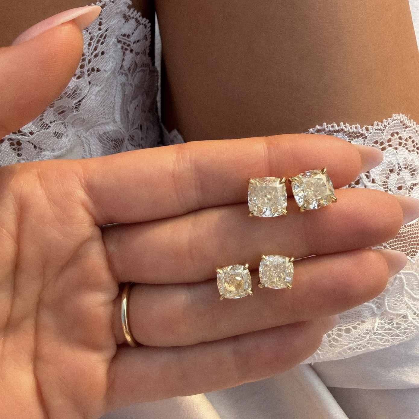 Yellow Diamond Cushion Martini Studs by Logan Hollowell Jewelry