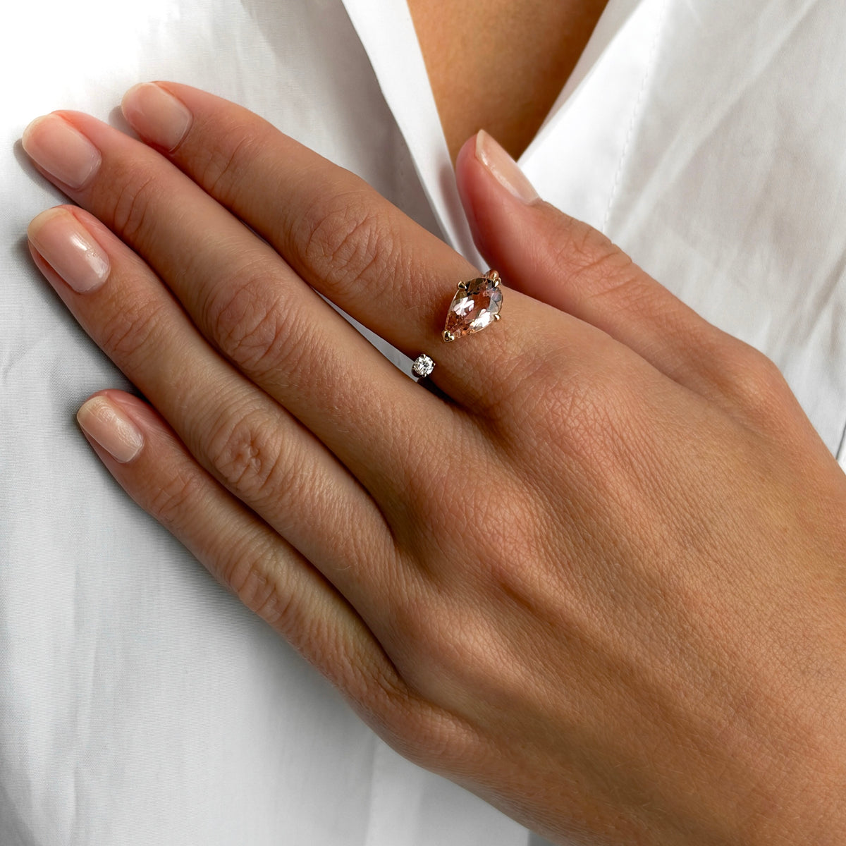 Blossom Morganite and Diamond Nexus Ring by Logan Hollowell Jewelry