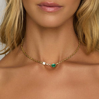 Lovers Duet Diamond and Emerald Chain Necklace by Logan Hollowell Jewelry