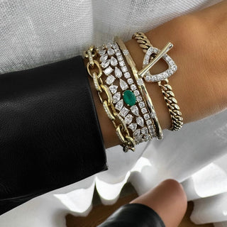 Diamond Water Drop Tennis Bracelet with Emerald Center by Logan Hollowell Jewelry