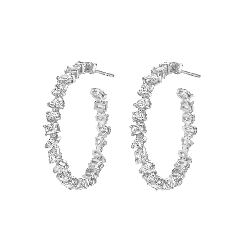 Petite Fortuna Diamond Hoops White Gold by Logan Hollowell Jewelry