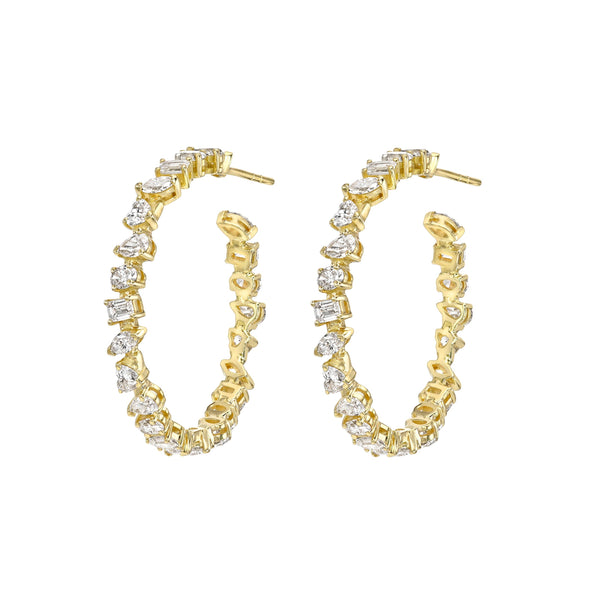 Petite Fortuna Diamond Hoops Yellow Gold by Logan Hollowell Jewelry