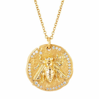 18k Sacred Honey Bee Coin Necklace | Ready to Ship Yellow Gold 16" Standard Solid Chain by Logan Hollowell Jewelry