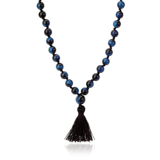 LH x JA Akasha Blue Tiger's Eye Mala Bead Tassel Necklace | Ready to Ship    by Logan Hollowell Jewelry