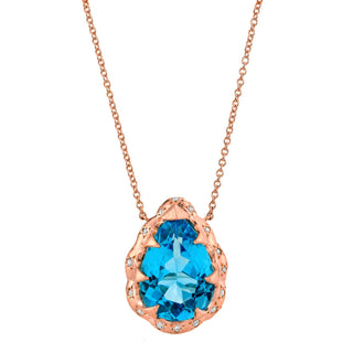 Queen Water Drop Blue Topaz Necklace with Sprinkled Diamonds Rose Gold   by Logan Hollowell Jewelry