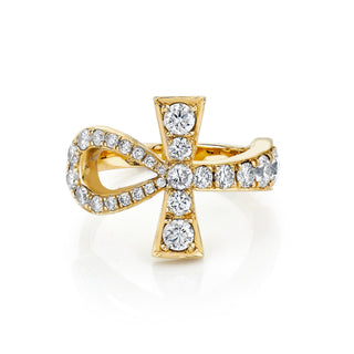 Eternal Ankh Graduated Diamond Pavé Ring | Ready to Ship Yellow Gold 6  by Logan Hollowell Jewelry