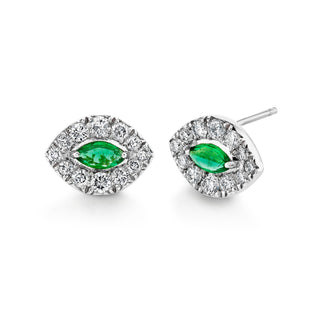 Emerald Angel Eye Studs White Gold Pair  by Logan Hollowell Jewelry