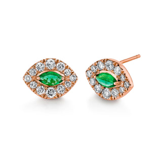 Emerald Angel Eye Studs Rose Gold Pair  by Logan Hollowell Jewelry