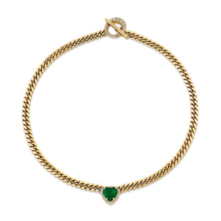 Large Emerald Heart Pavé Unity Toggle Cuban Necklace Yellow Gold by Logan Hollowell Jewelry