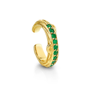 Rose Thorn Ear Cuff with Single Pavé Emeralds | Ready to Ship Yellow Gold   by Logan Hollowell Jewelry