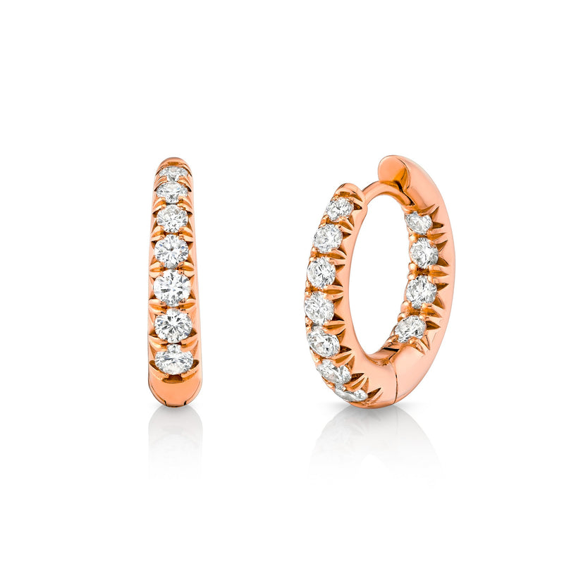 Graduated French Pave Diamond Hoops Rose Gold   by Logan Hollowell Jewelry