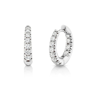 Graduated French Pave Diamond Hoops White Gold Pair  by Logan Hollowell Jewelry