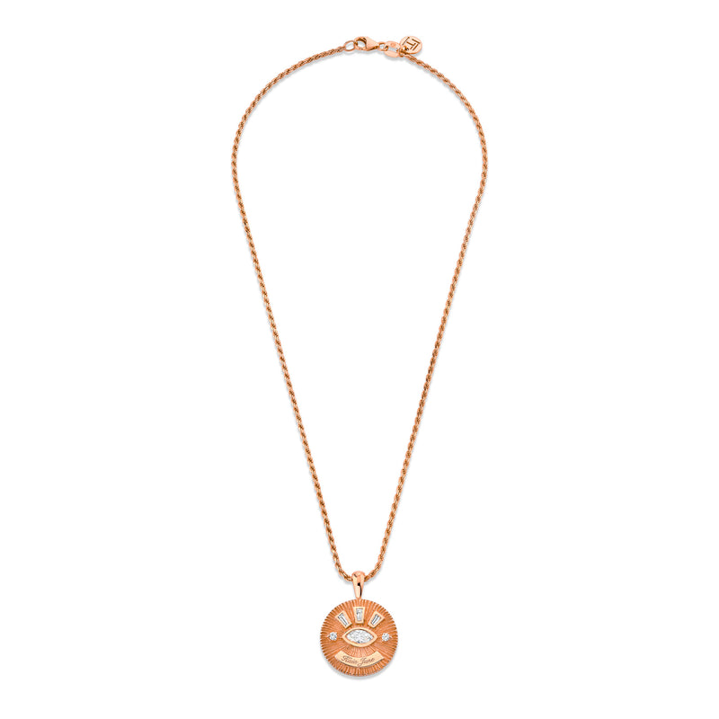Medium Diamond Angel Eye Coin Necklace w/ Tapered Baguettes    by Logan Hollowell Jewelry