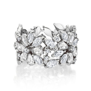 Eternal Jardin Rose Cut Fancy Diamond Flower Ring 3 White Gold  by Logan Hollowell Jewelry