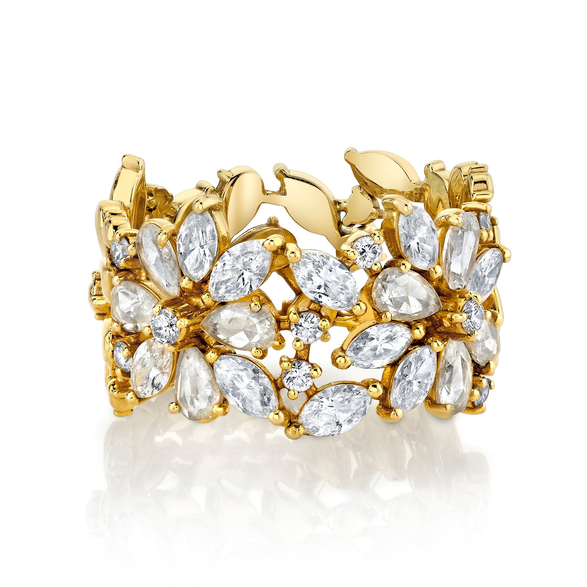 Eternal Jardin Rose Cut Fancy Diamond Flower Ring 3 Yellow Gold  by Logan Hollowell Jewelry