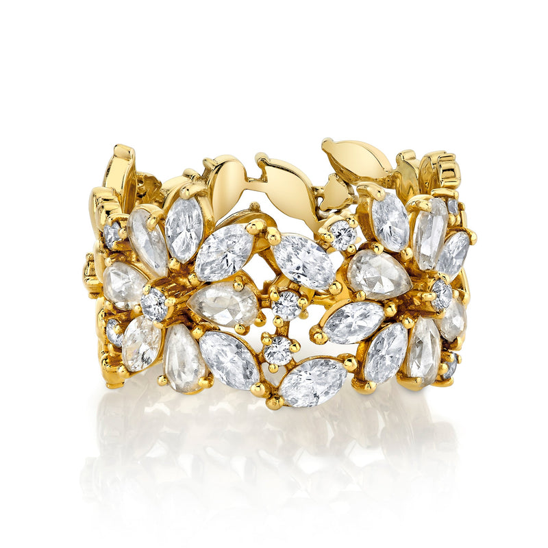 Eternal Jardin Rose Cut Fancy Diamond Flower Ring Yellow Gold 6 by Logan Hollowell Jewelry