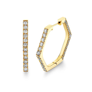 French Pave Diamond Hex Hoops | Ready to Ship Yellow Gold   by Logan Hollowell Jewelry