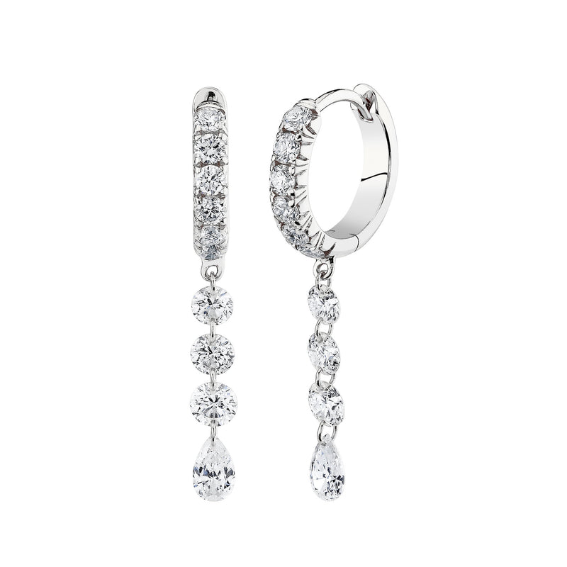 Four Pierced Diamond Dangle Hoops White Gold Pair  by Logan Hollowell Jewelry