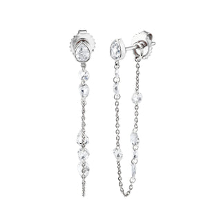 Eau de Rose Cut Diamond Iris Chain Earrings White Gold Pair  by Logan Hollowell Jewelry
