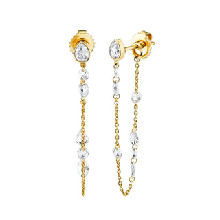 Eau de Rose Cut Diamond Iris Chain Earrings Yellow Gold Pair  by Logan Hollowell Jewelry