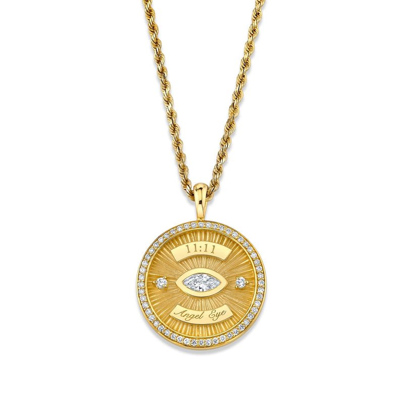 11:11 Angel Eye Coin Pendant Yellow Gold 16" by Logan Hollowell Jewelry