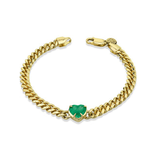 Queen Emerald Heart Cuban Bracelet | Ready to Ship 6.5" Yellow Gold  by Logan Hollowell Jewelry