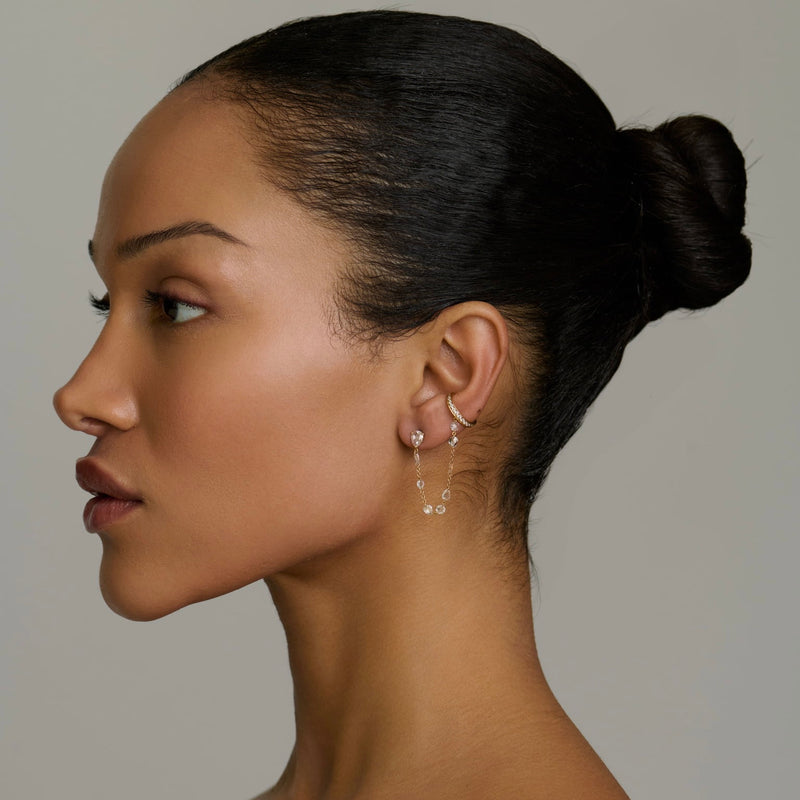 Eau de Rose Cut Iris Chain Cuff Earrings by Logan Hollowell Jewelry