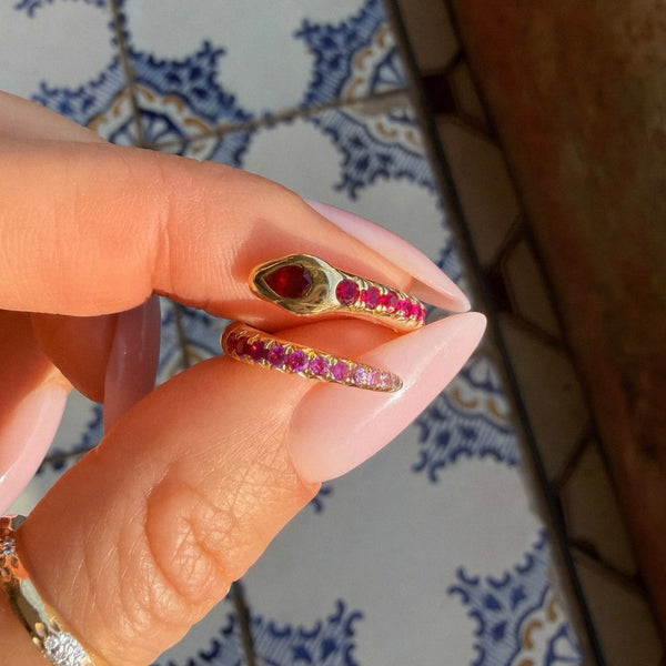 Kundalini Pink Sapphire Ombré Coil Ring by Logan Hollowell Jewelry
