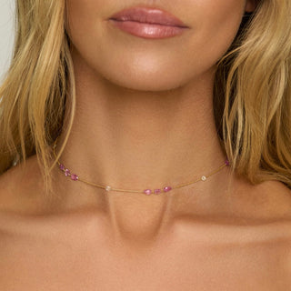 Eau de Rose Cut Iris Pink Sapphire and Diamond Choker by Logan Hollowell Jewelry