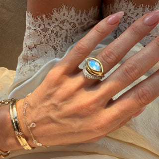 Enigma Eye Marquise Moonstone Ring by Logan Hollowell Jewelry