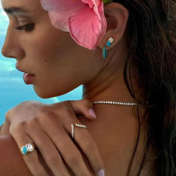 Lover’s Duet Diamond & Turquoise Studs by Logan Hollowell Jewelry