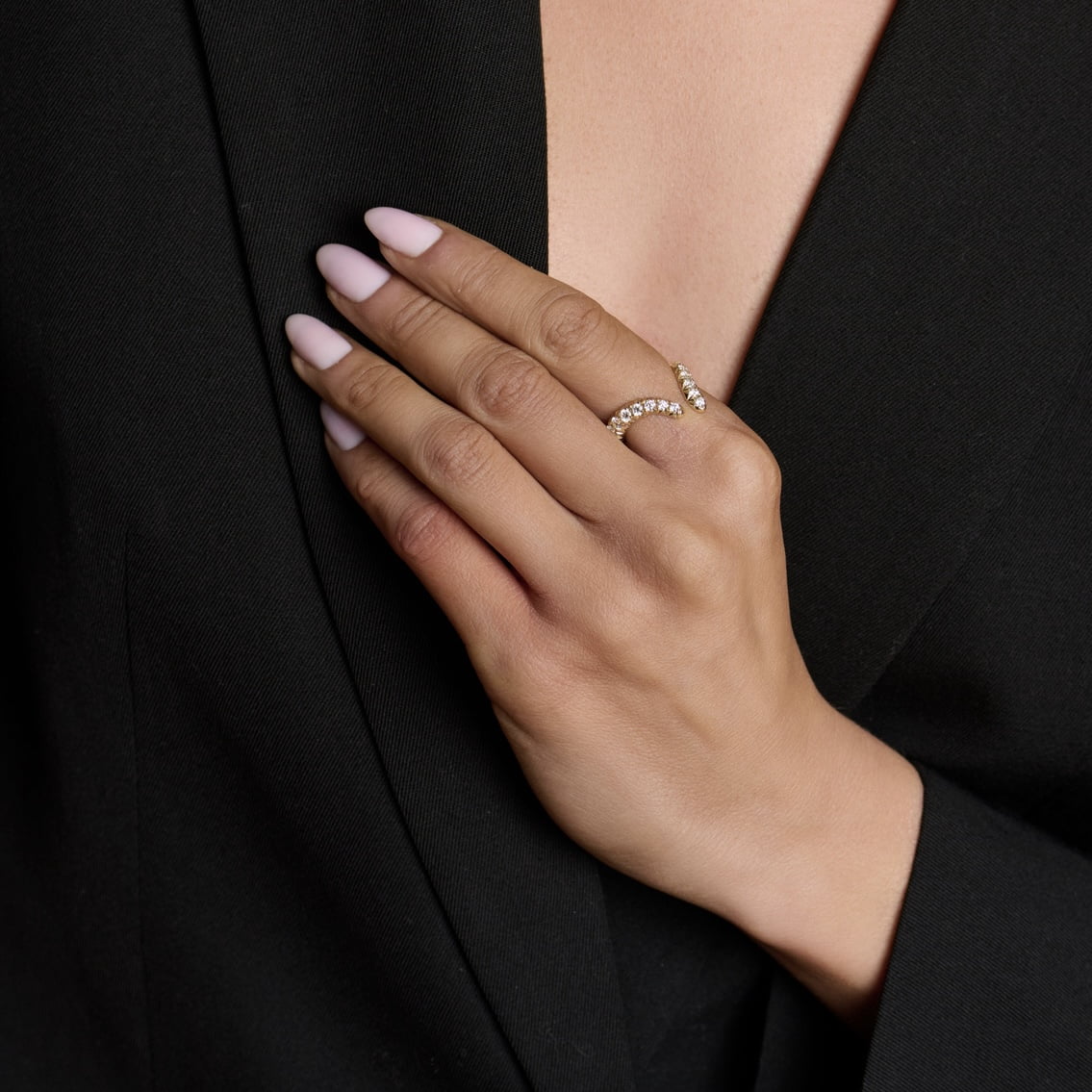 Large French Pavé Diamond Tusk Ring by Logan Hollowell Jewelry