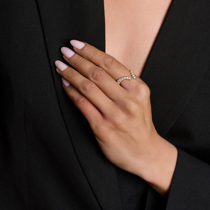 Large French Pavé Diamond Tusk Ring by Logan Hollowell Jewelry